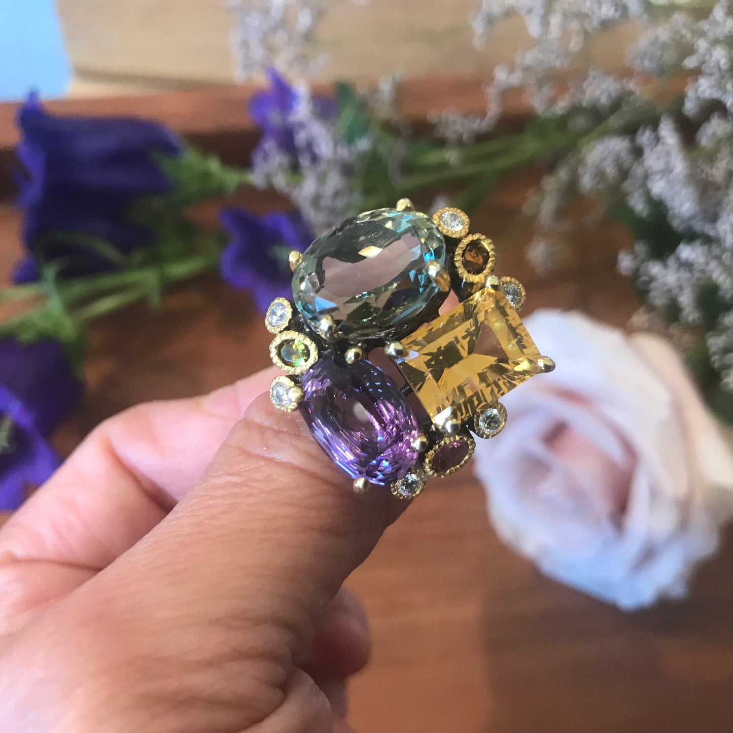 sterling Silver amethyst citrine statement Ring 8.5 Colors Of Etnika