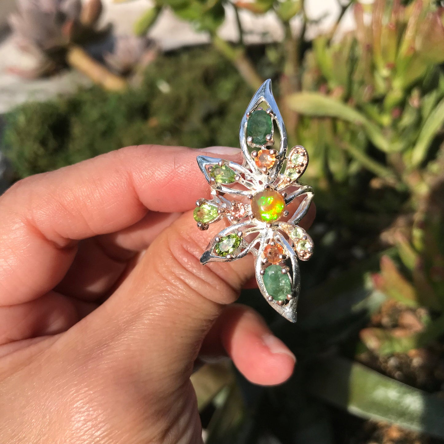 Sterling Silver flash Opal emerald statement butterfly Ring 6.5 Colors Of Etnika