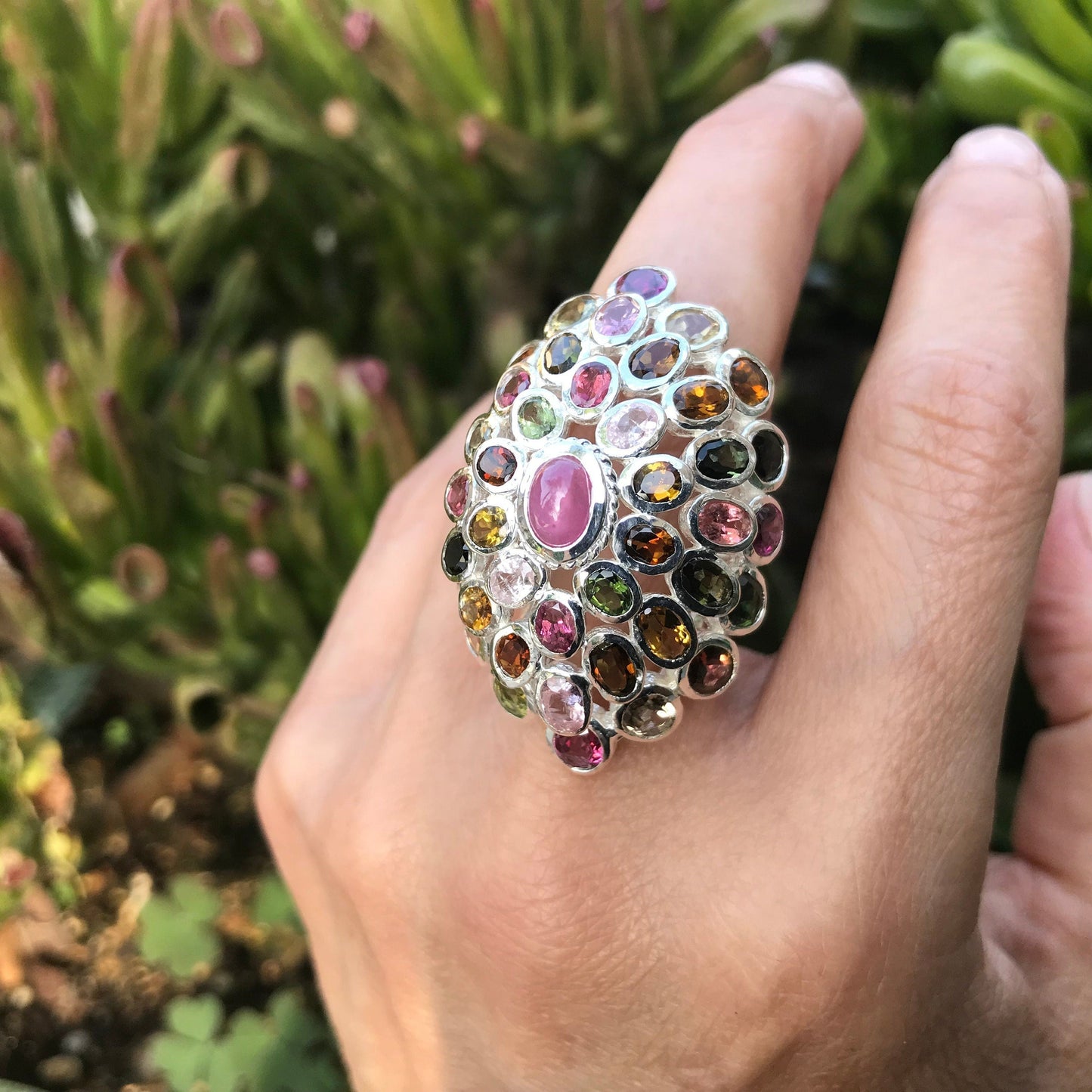 Handmade sterling silver Ruby tourmaline statement Ring 6.5 Colors Of Etnika
