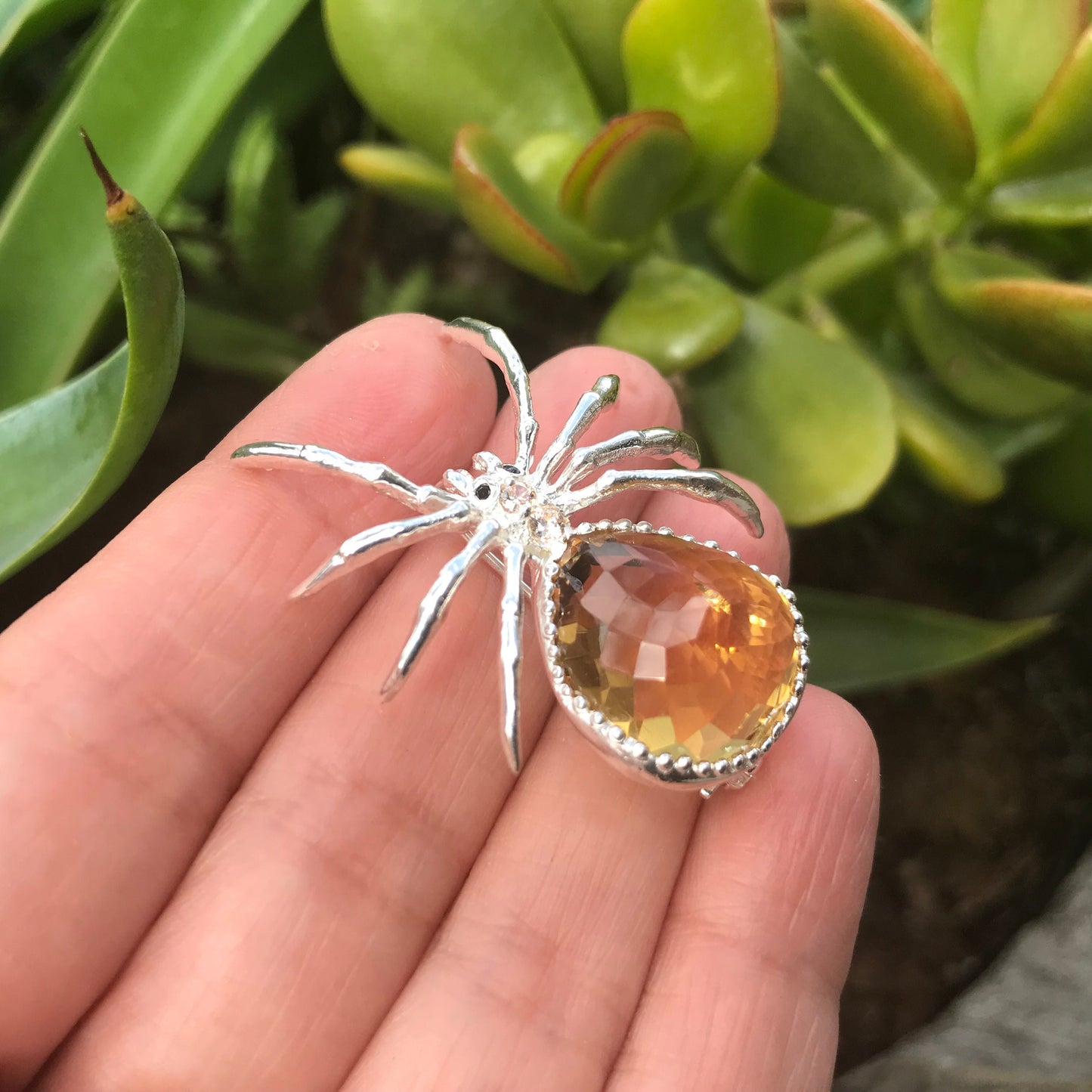 Sterling Silver modernist spider Brooch Pin citrine 19ct