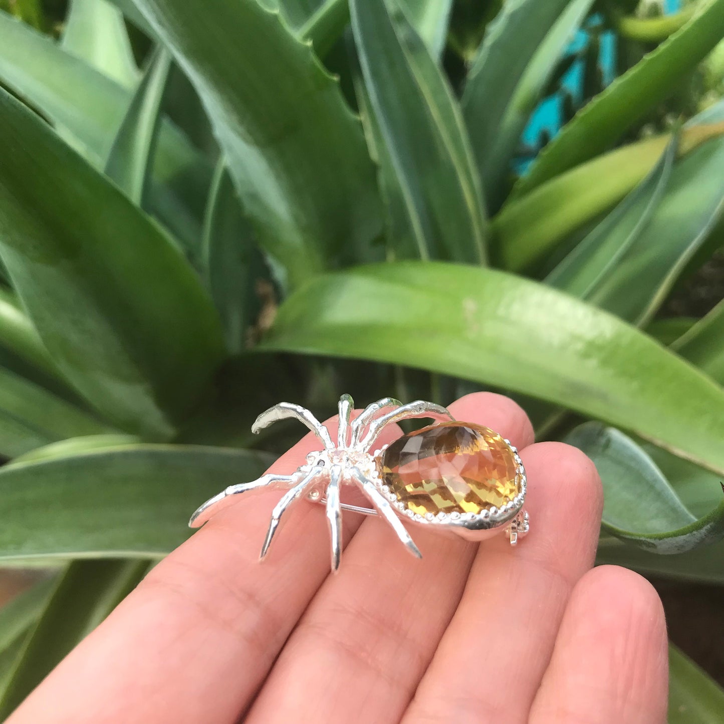 Sterling Silver modernist spider Brooch Pin citrine 19ct