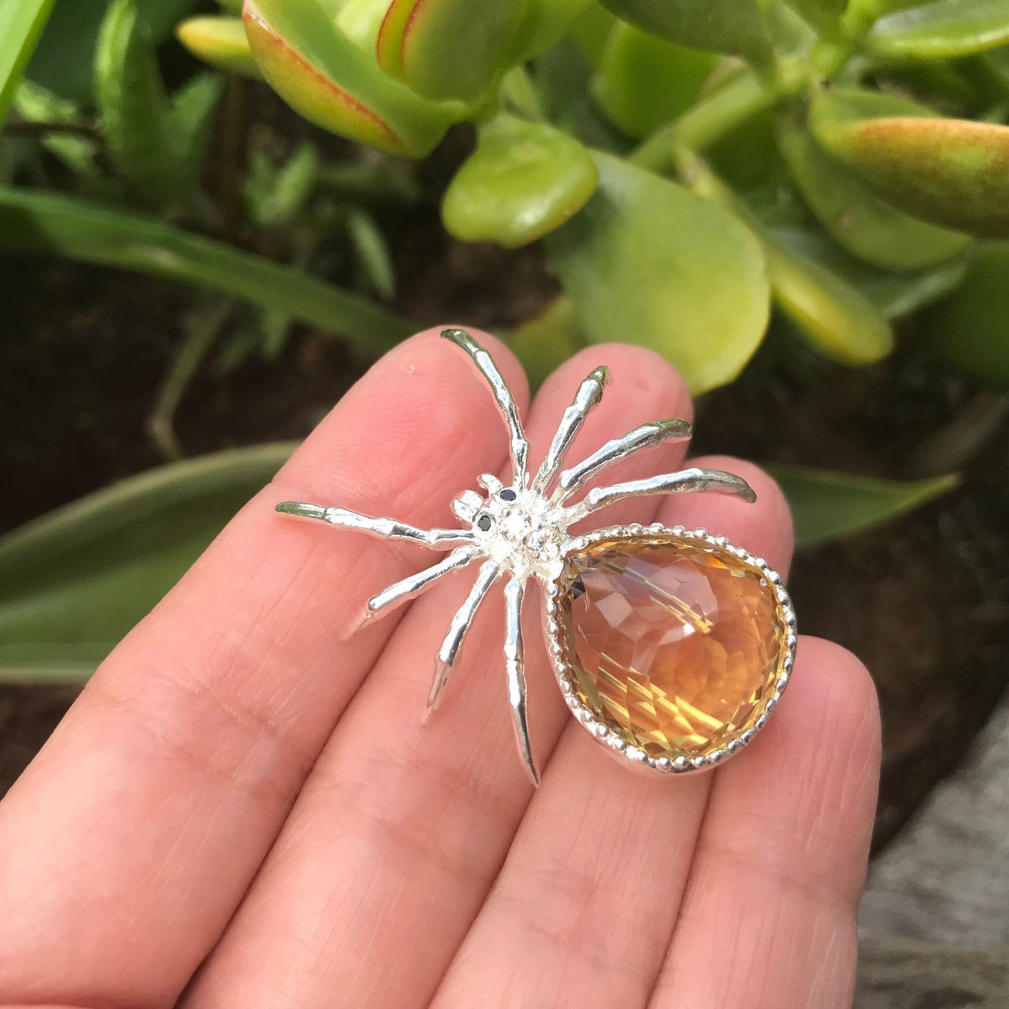 Sterling Silver modernist spider Brooch Pin citrine 19ct
