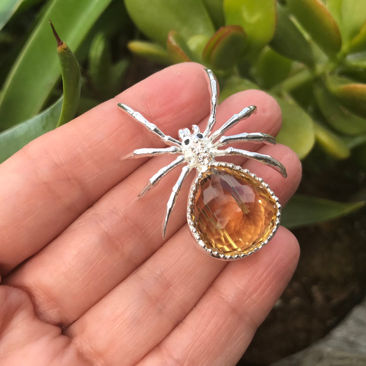 Sterling Silver modernist spider Brooch Pin citrine 19ct