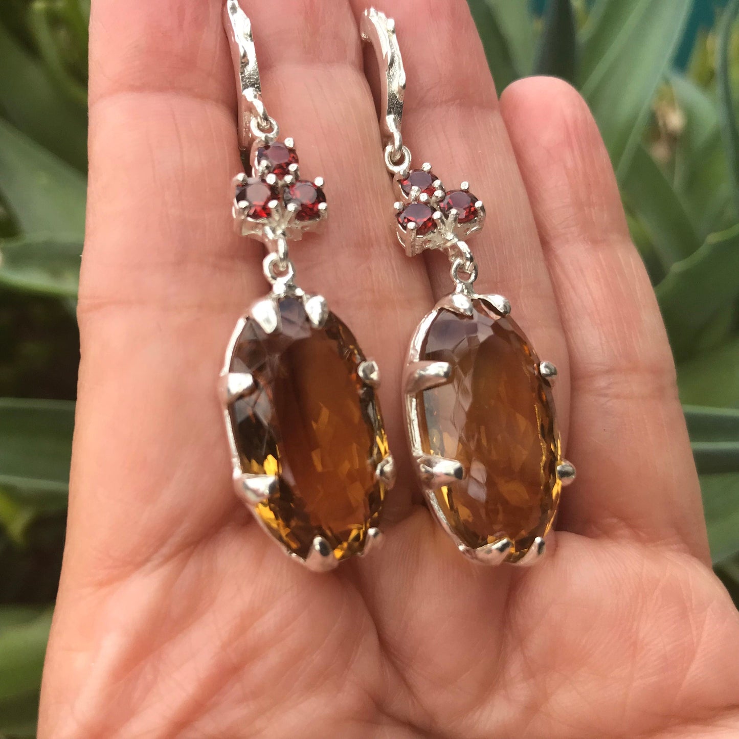 sterling silver Natural Citrine Red garnet dangle Earrings Colors Of Etnika