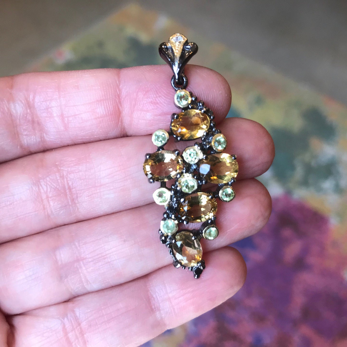 sterling silver Natural Citrine peridot  pendant for necklace Colors Of Etnika