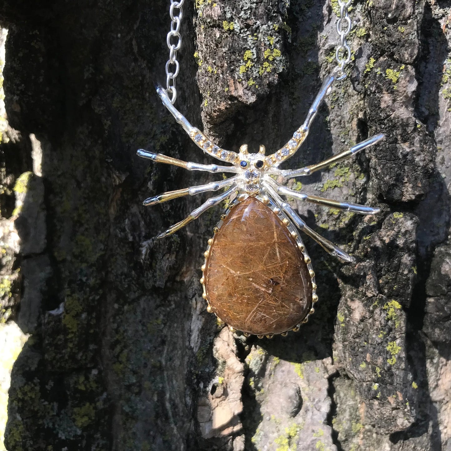 Sterling silver  Rutiled quartz spider necklace Colors Of Etnika