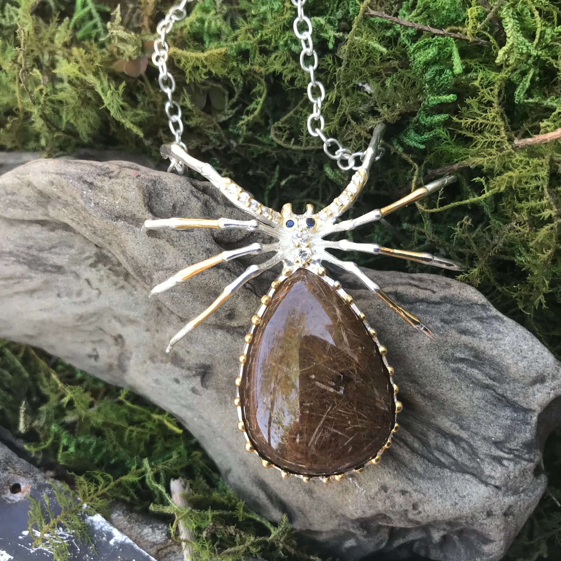 Sterling silver  Rutiled quartz spider necklace Colors Of Etnika