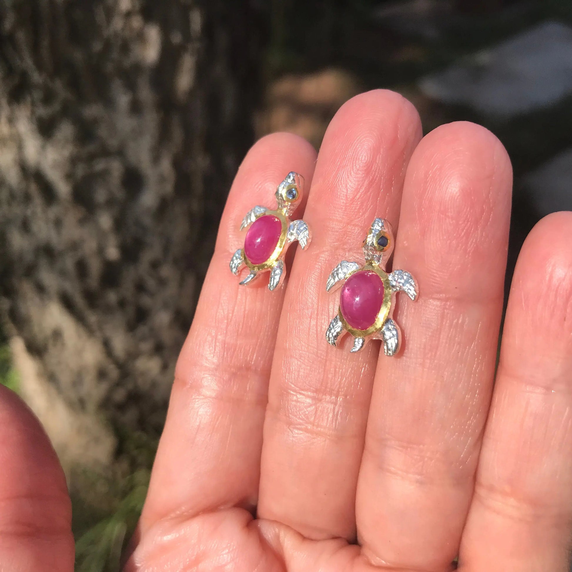 Sterling silver ruby  stud  Earrings Turtle Colors Of Etnika