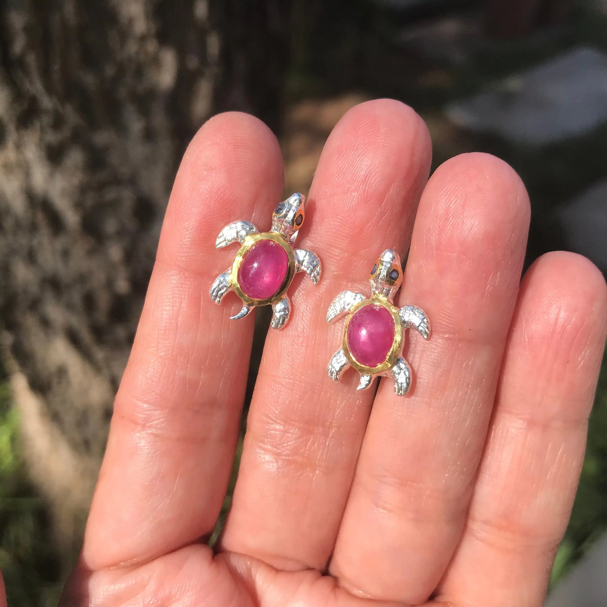 Sterling silver ruby  stud  Earrings Turtle Colors Of Etnika