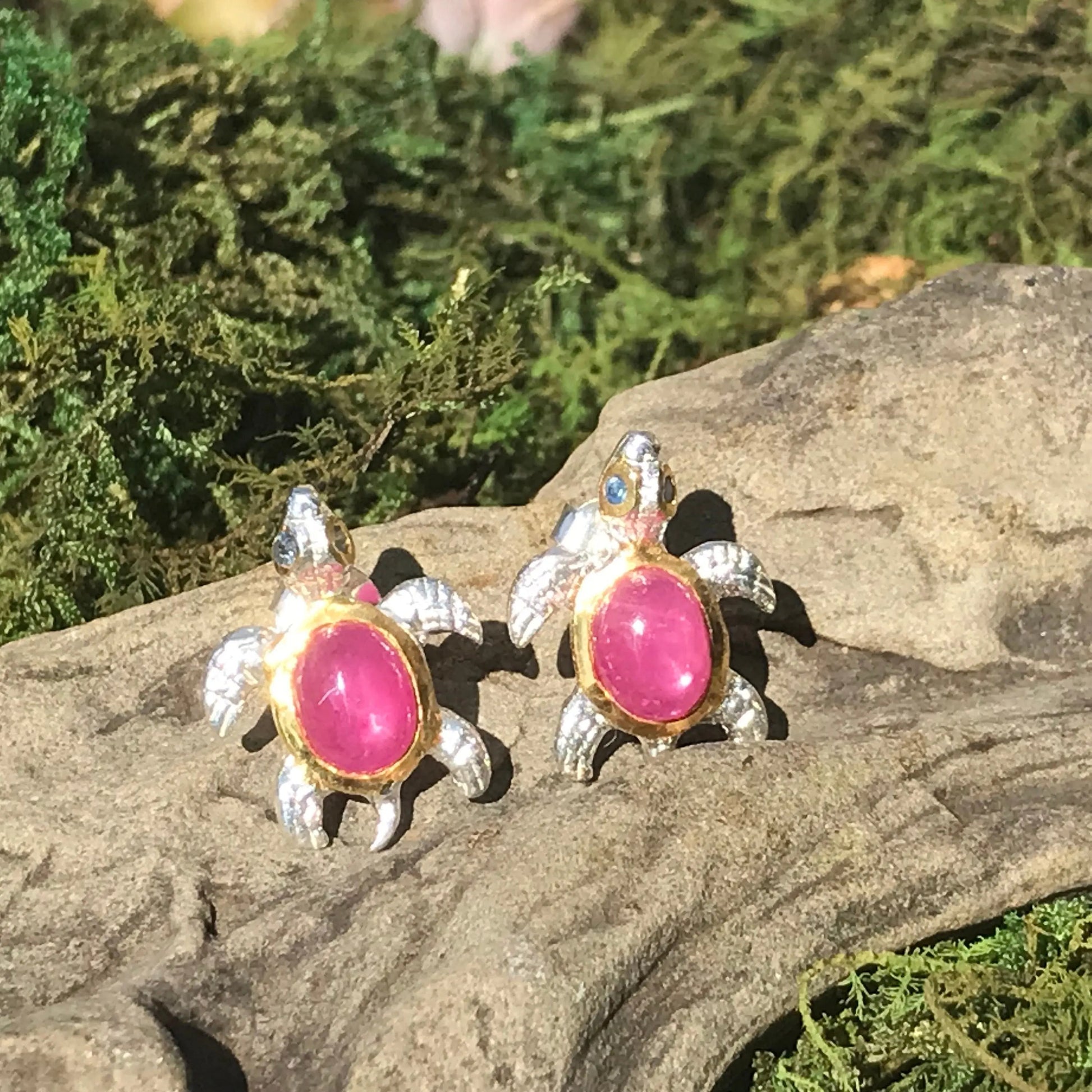 Sterling silver ruby  stud  Earrings Turtle Colors Of Etnika
