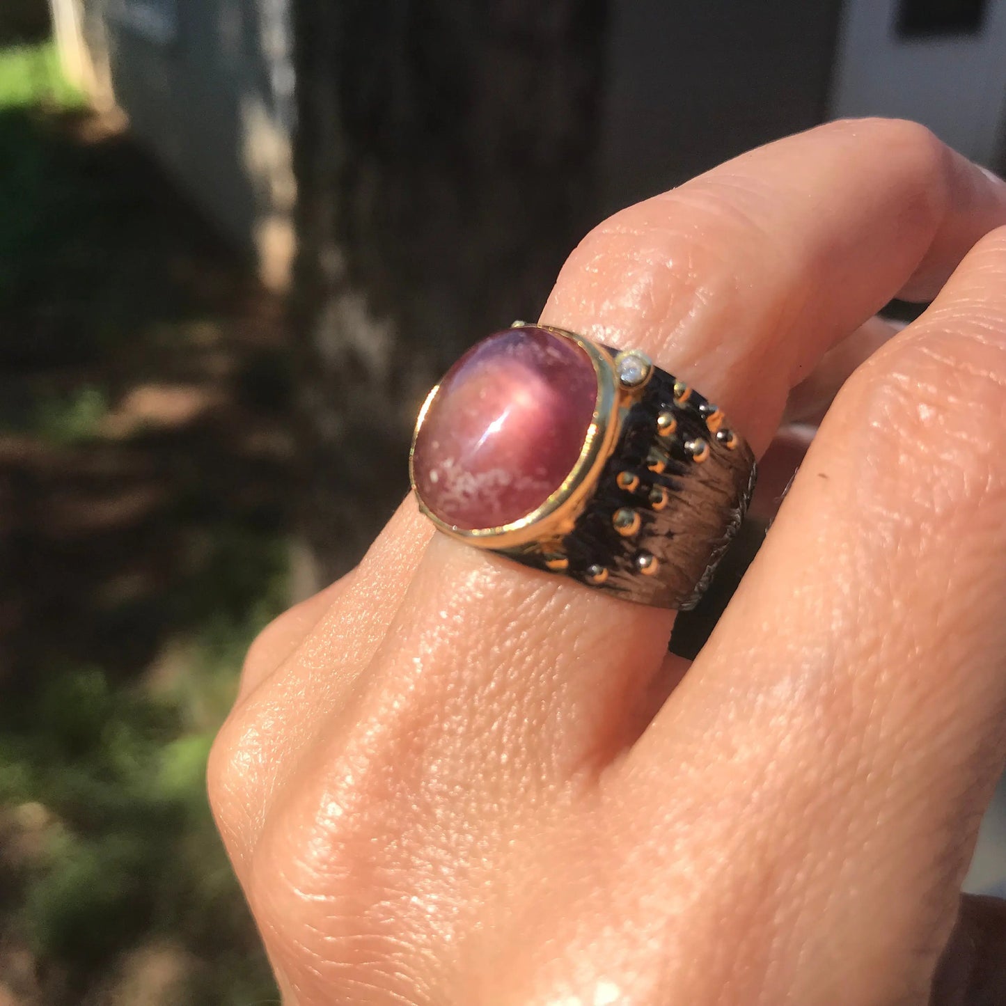 Sterling silver natural ruby wide band ring 8 Colors Of Etnika