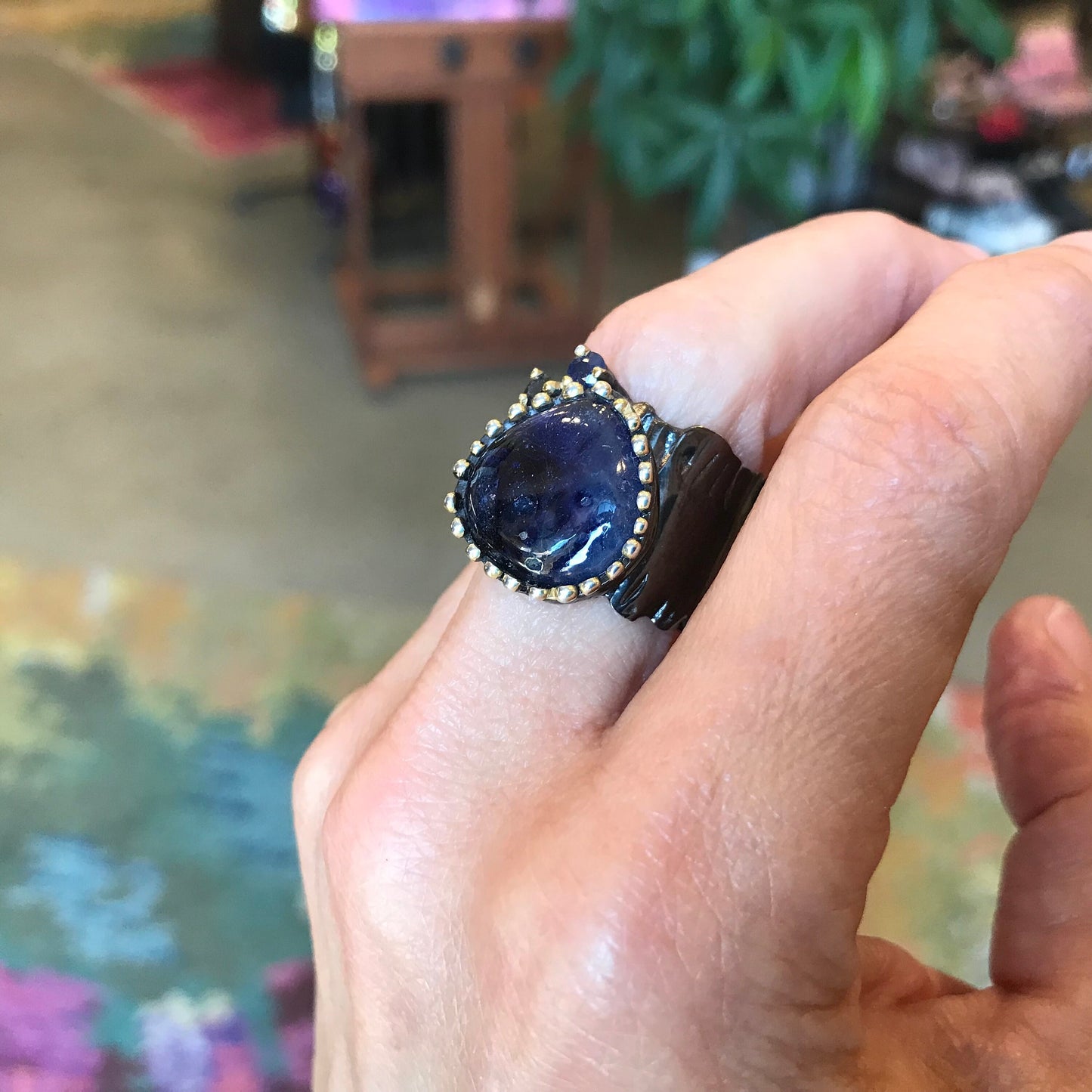 Sterling Silver blue sapphire band ring 9