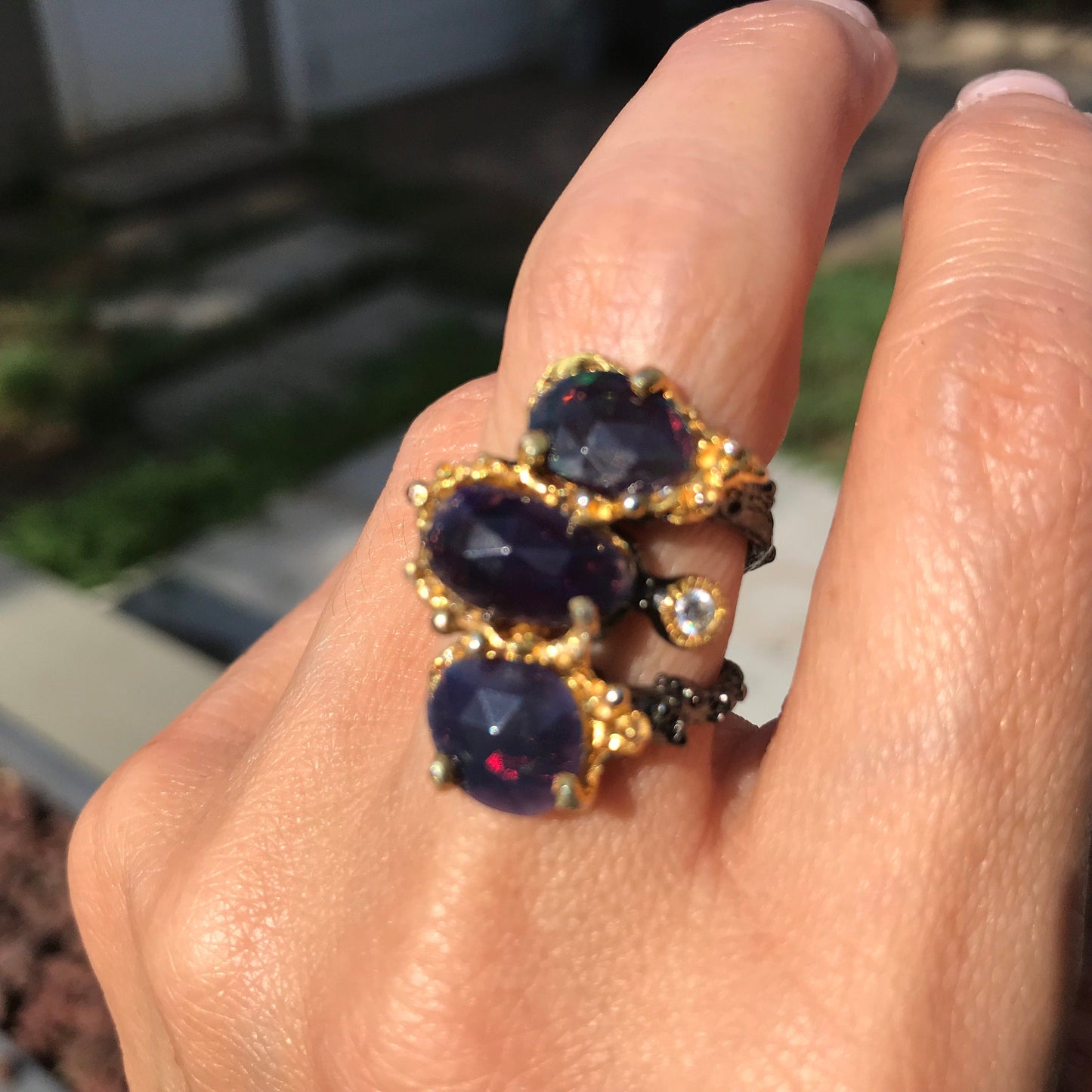sterling silver Natural black blue Opal statement ring 6 Colors Of Etnika