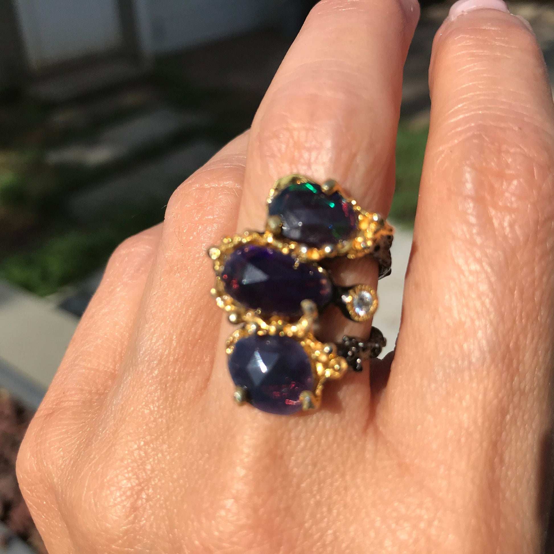 sterling silver Natural black blue Opal statement ring 6 Colors Of Etnika