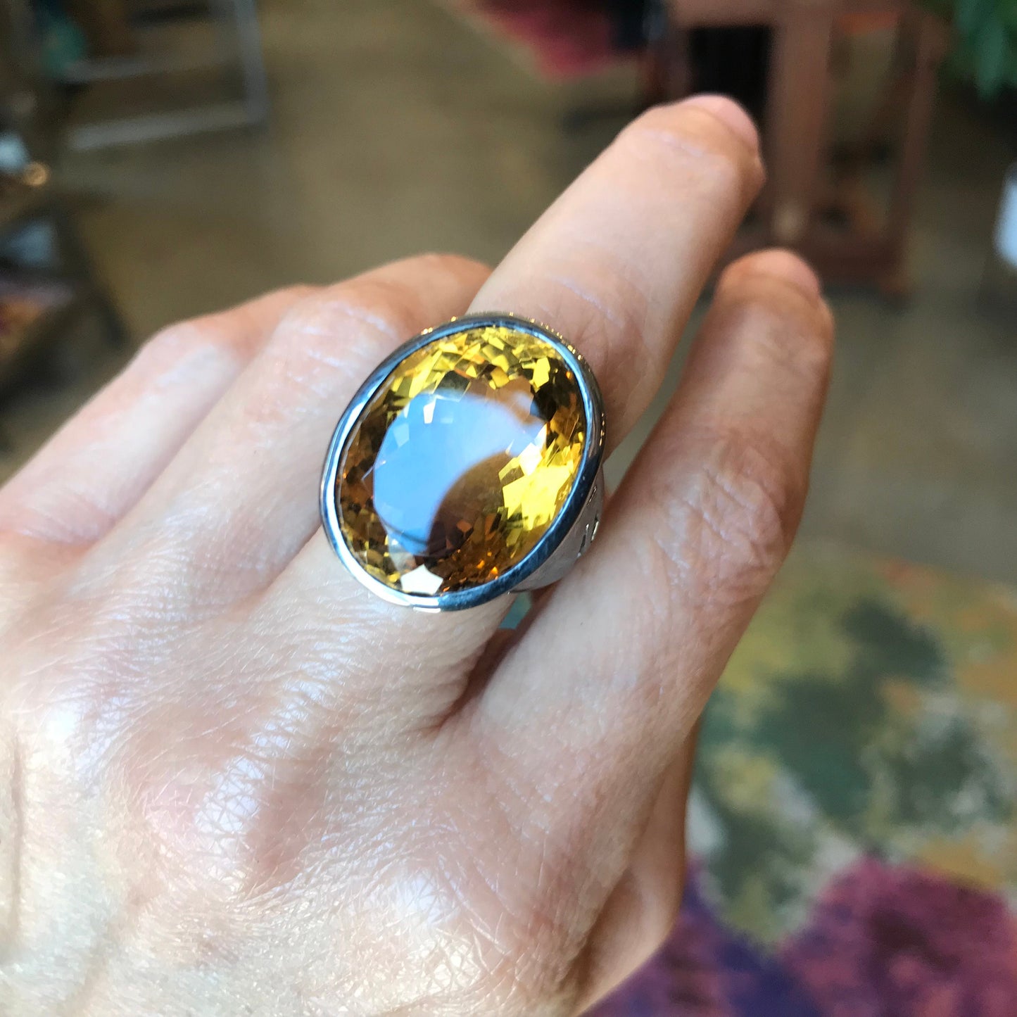 Sterling silver natural citrine statement Ring modernist 8