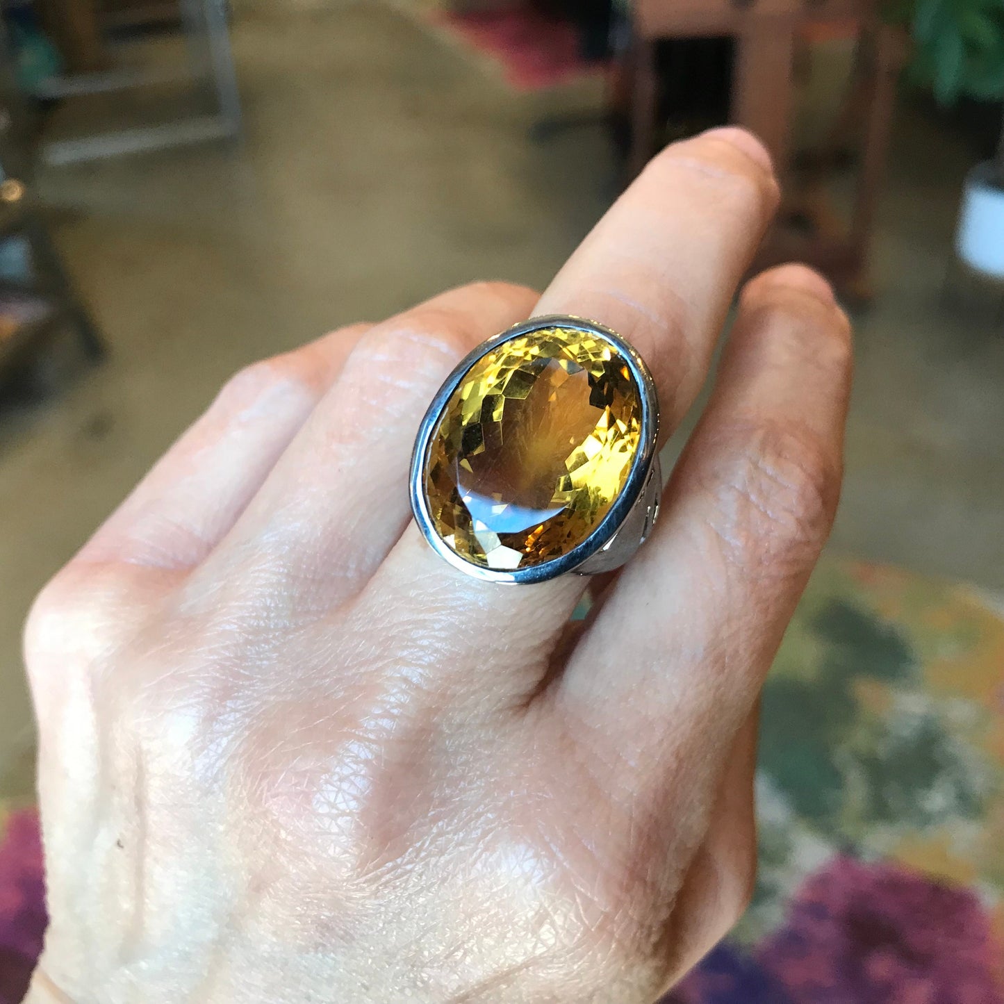 Sterling silver natural citrine statement Ring modernist 8