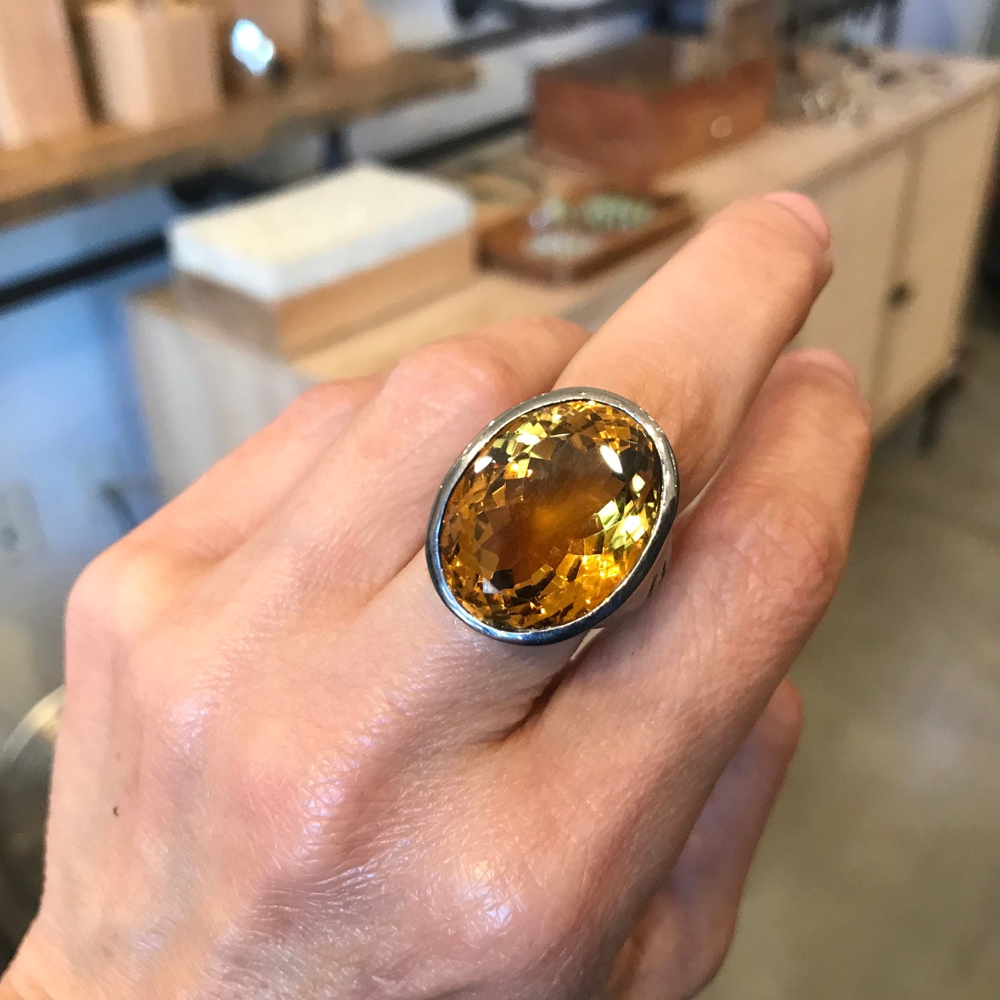 Sterling silver natural citrine statement Ring modernist 8