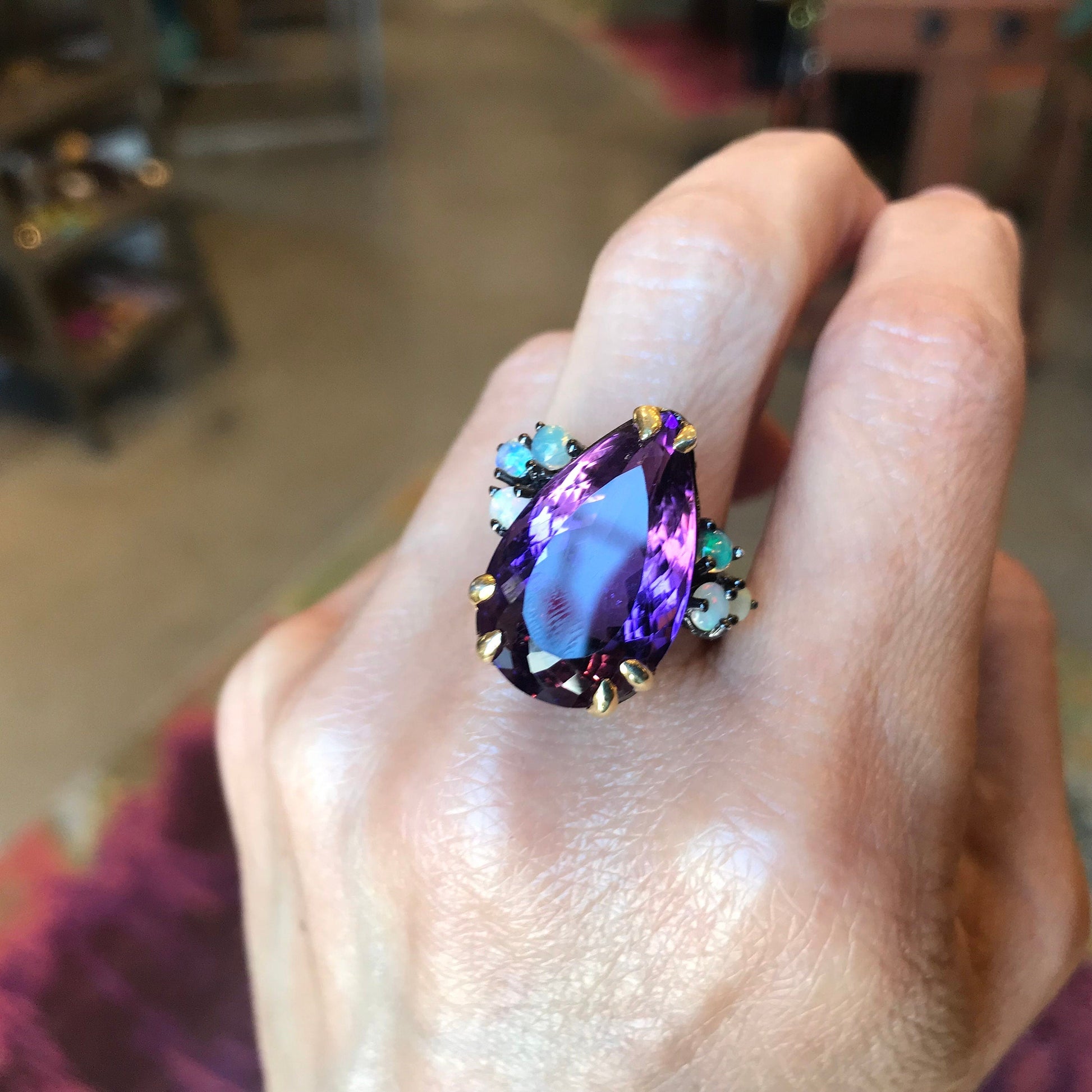 Sterling Silver Statement opal Amethyst  Ring 8.5 Colors Of Etnika