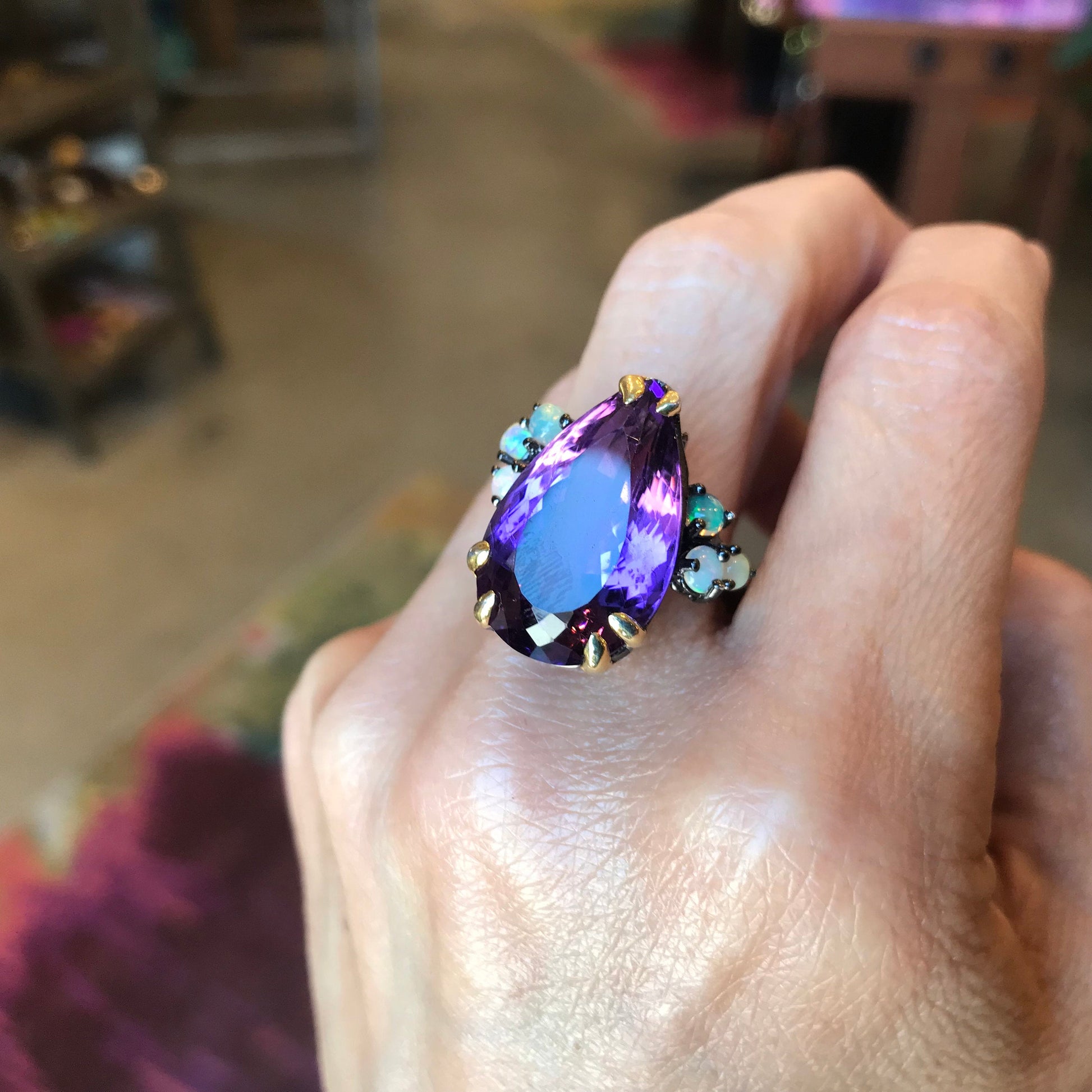 Sterling Silver Statement opal Amethyst  Ring 8.5 Colors Of Etnika
