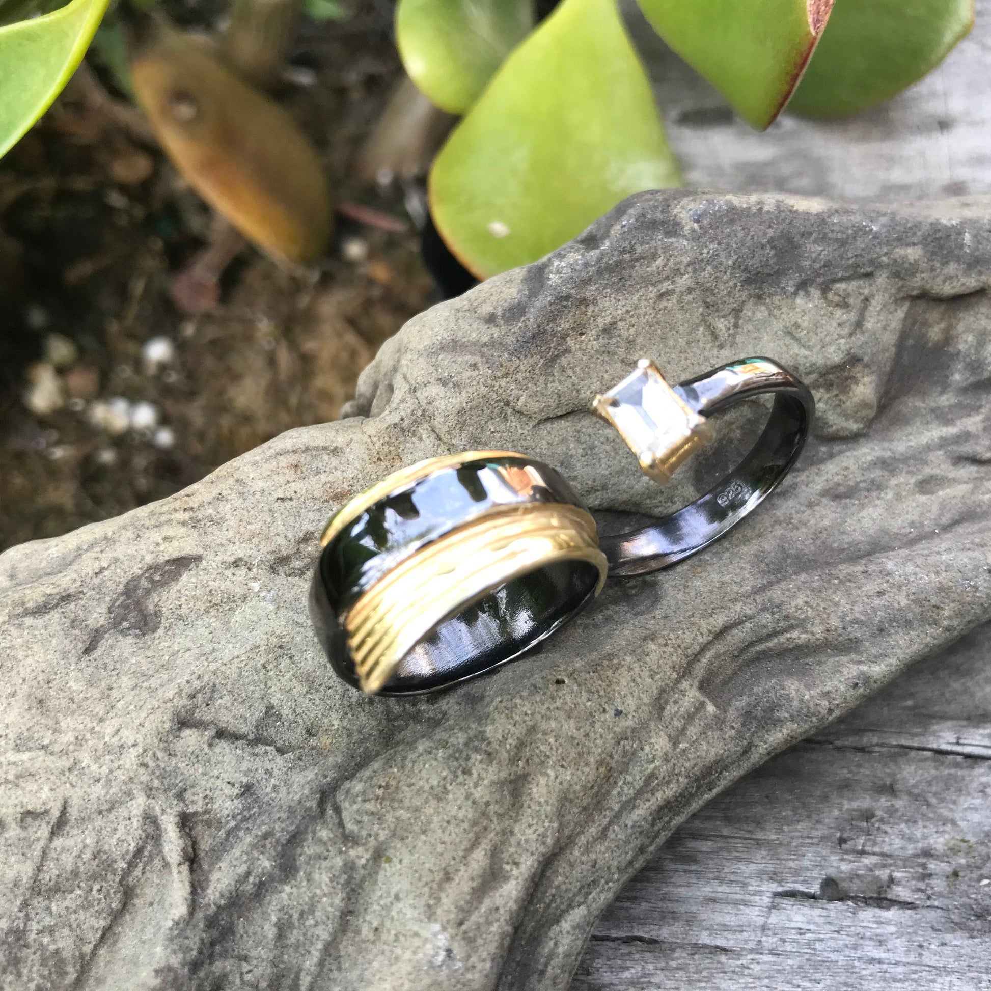 Sterling Silver white topaz double band ring open 7 Colors Of Etnika