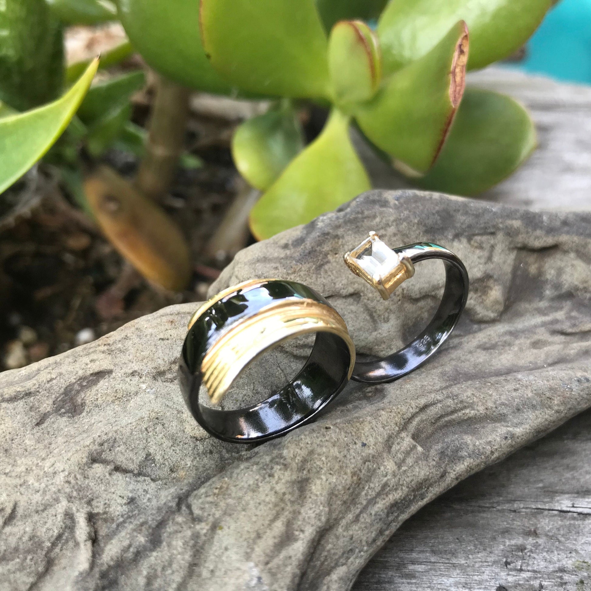 Sterling Silver white topaz double band ring open 7 Colors Of Etnika
