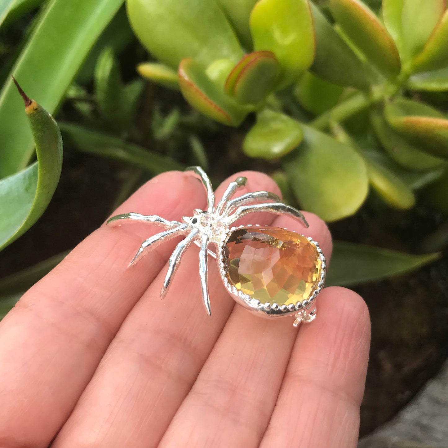 Sterling Silver modernist spider Brooch Pin citrine 19ct