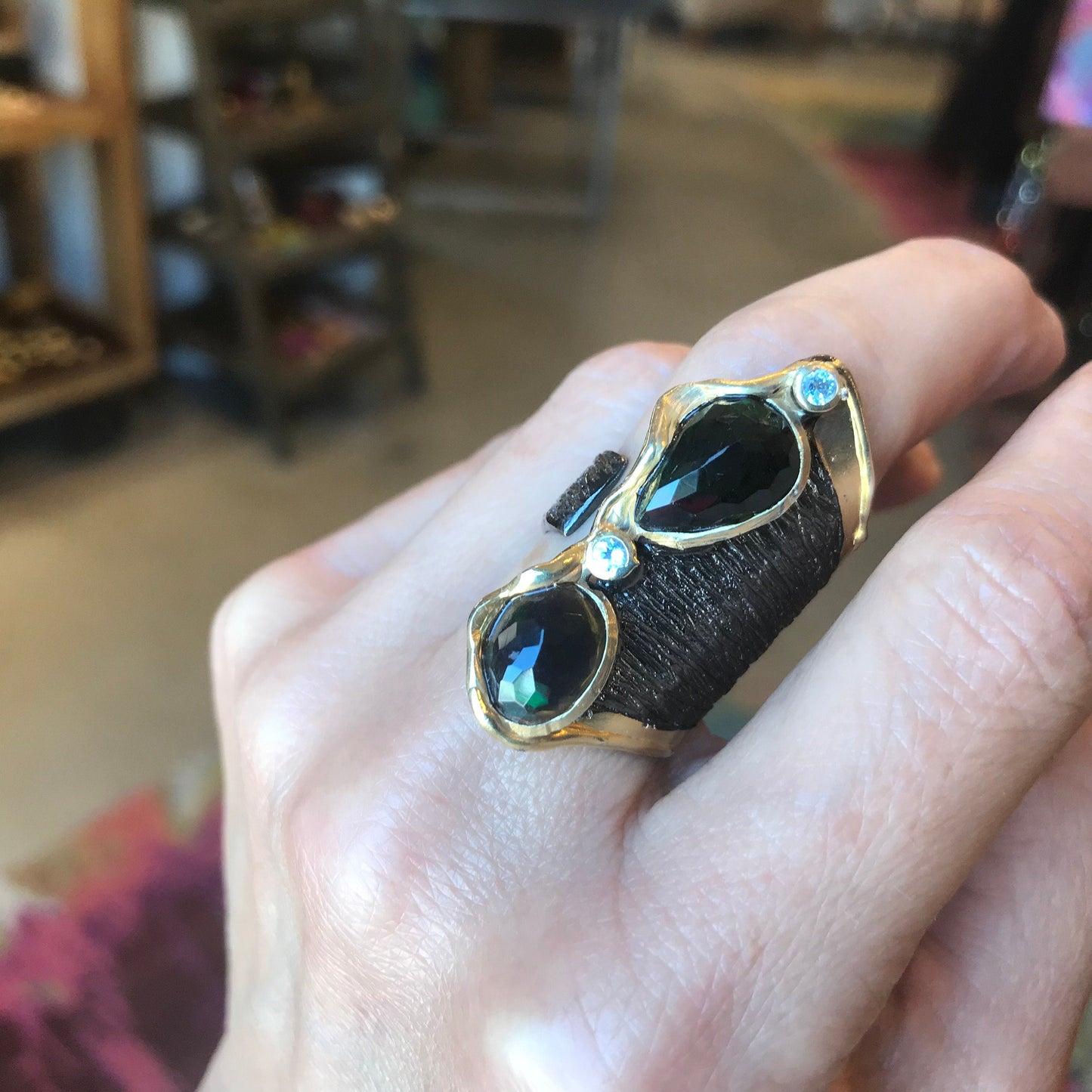 sterling silver natural black fire opal band cuff open ring 8 9 Colors Of Etnika