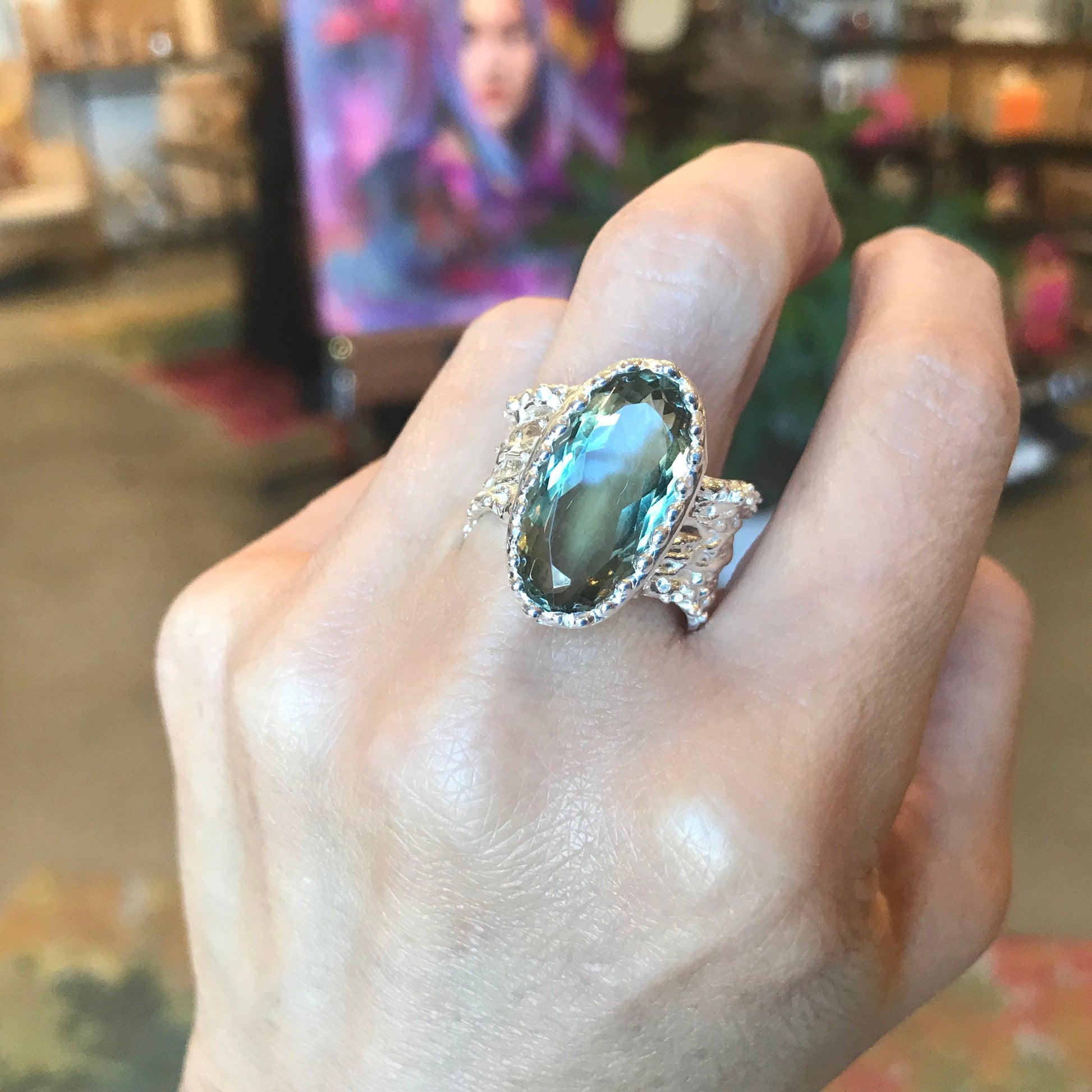 Sterling Silver green amethyst band Ring size 8 Colors Of Etnika