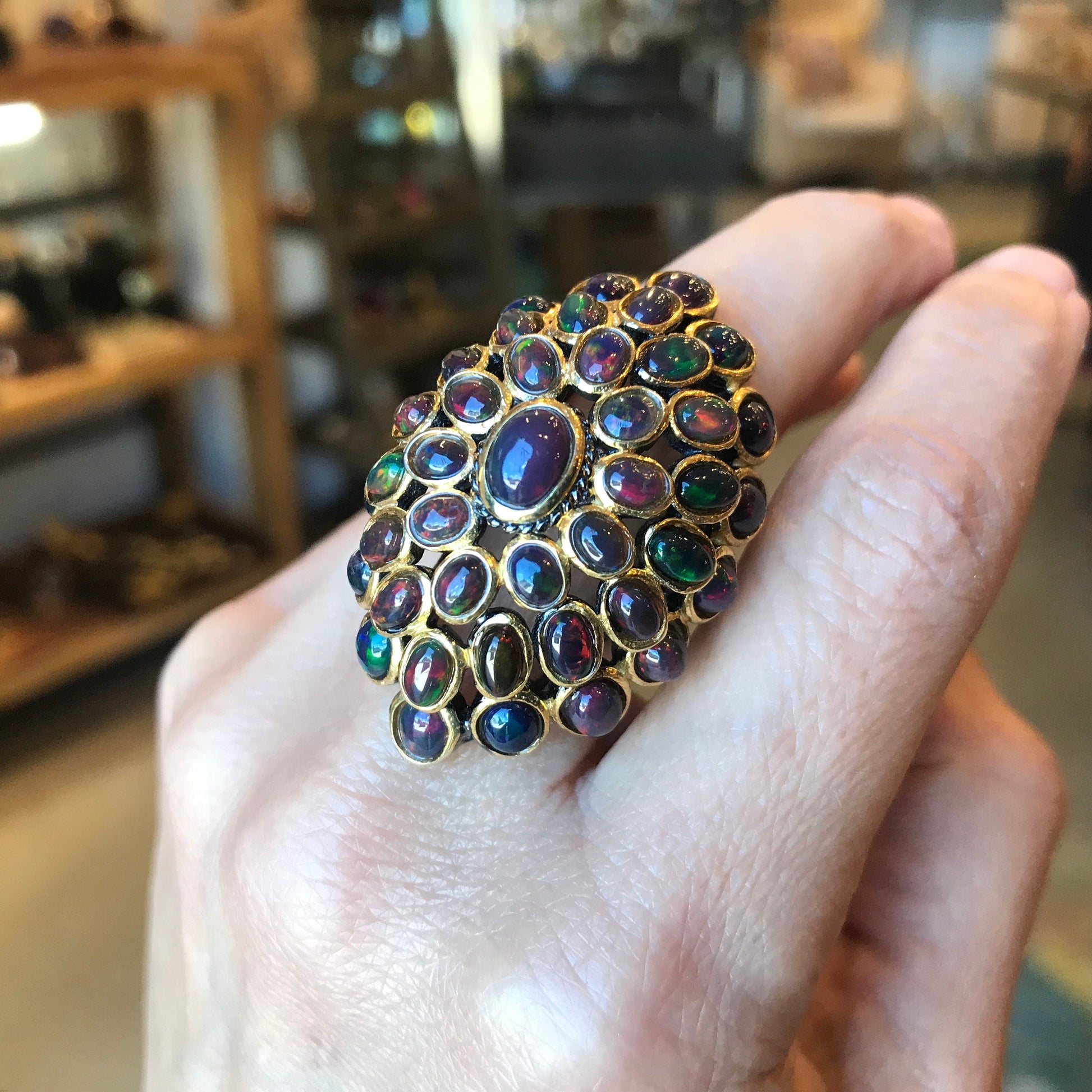 Sterling Silver Black red flash Opal  statement Ring 6.5 Colors Of Etnika
