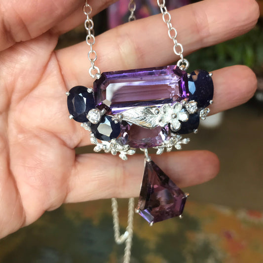 Sapphires sterling silver amethyst statement necklace