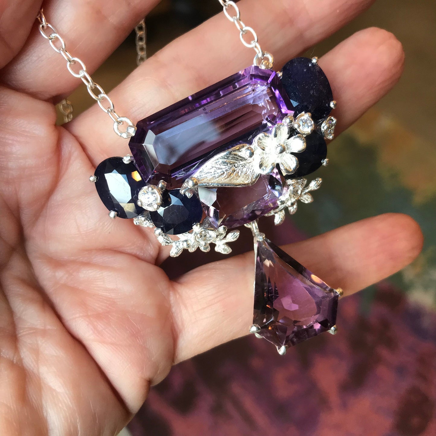 Sapphires sterling silver amethyst statement necklace Colors Of Etnika