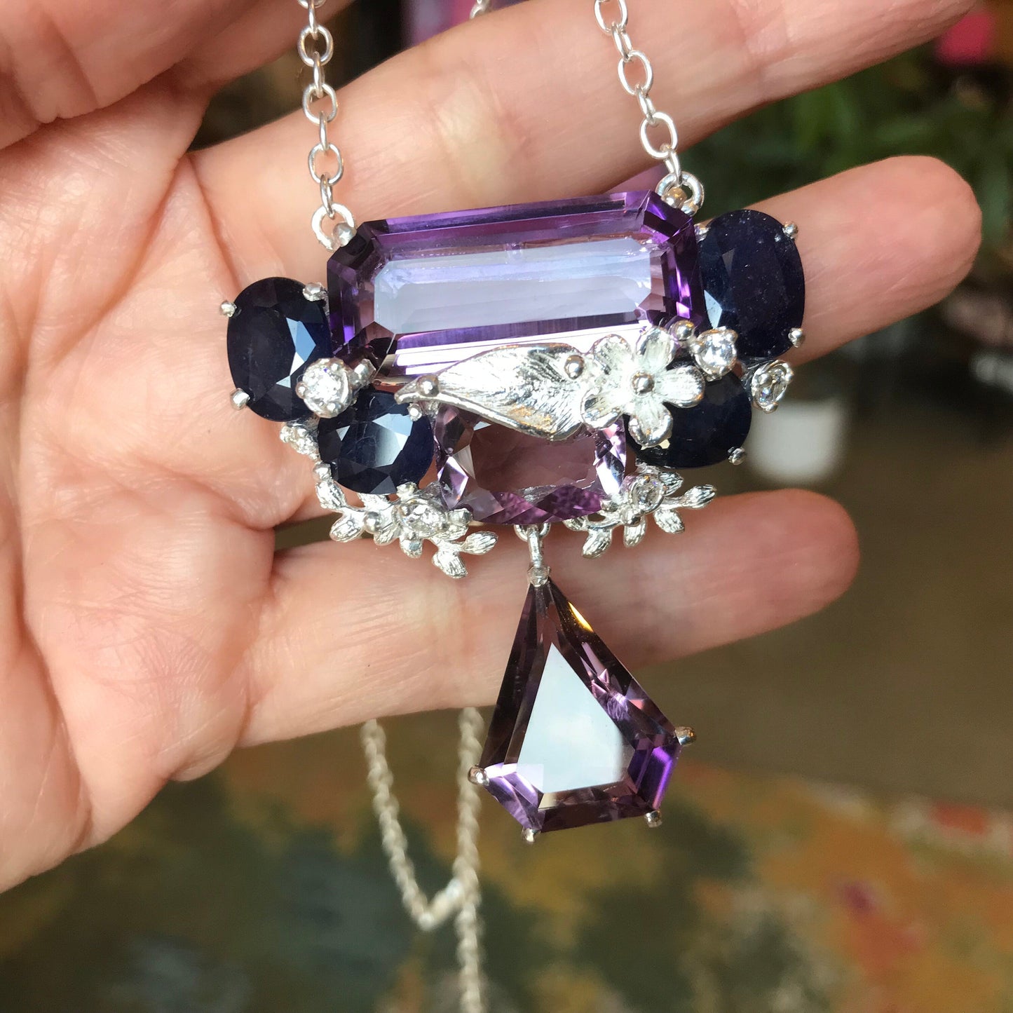 Sapphires sterling silver amethyst statement necklace Colors Of Etnika