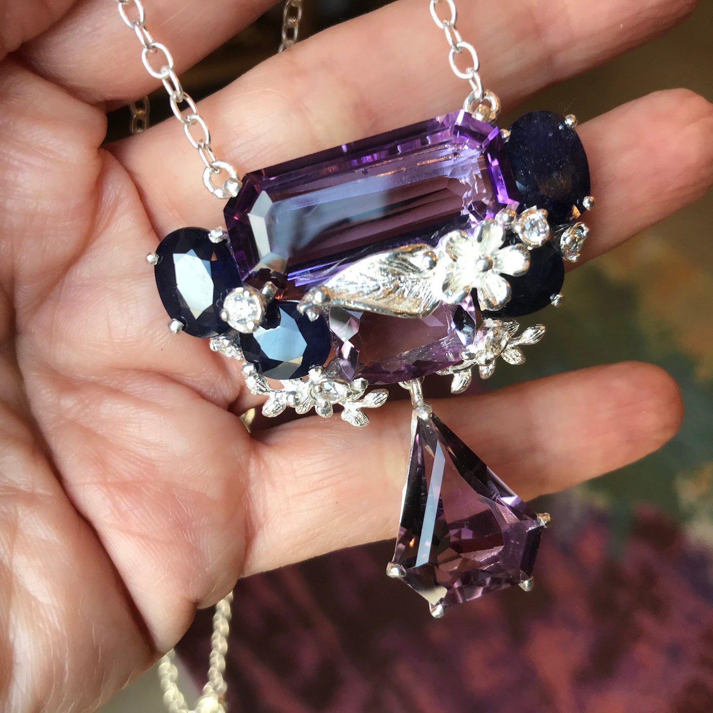 Sapphires sterling silver amethyst statement necklace Colors Of Etnika