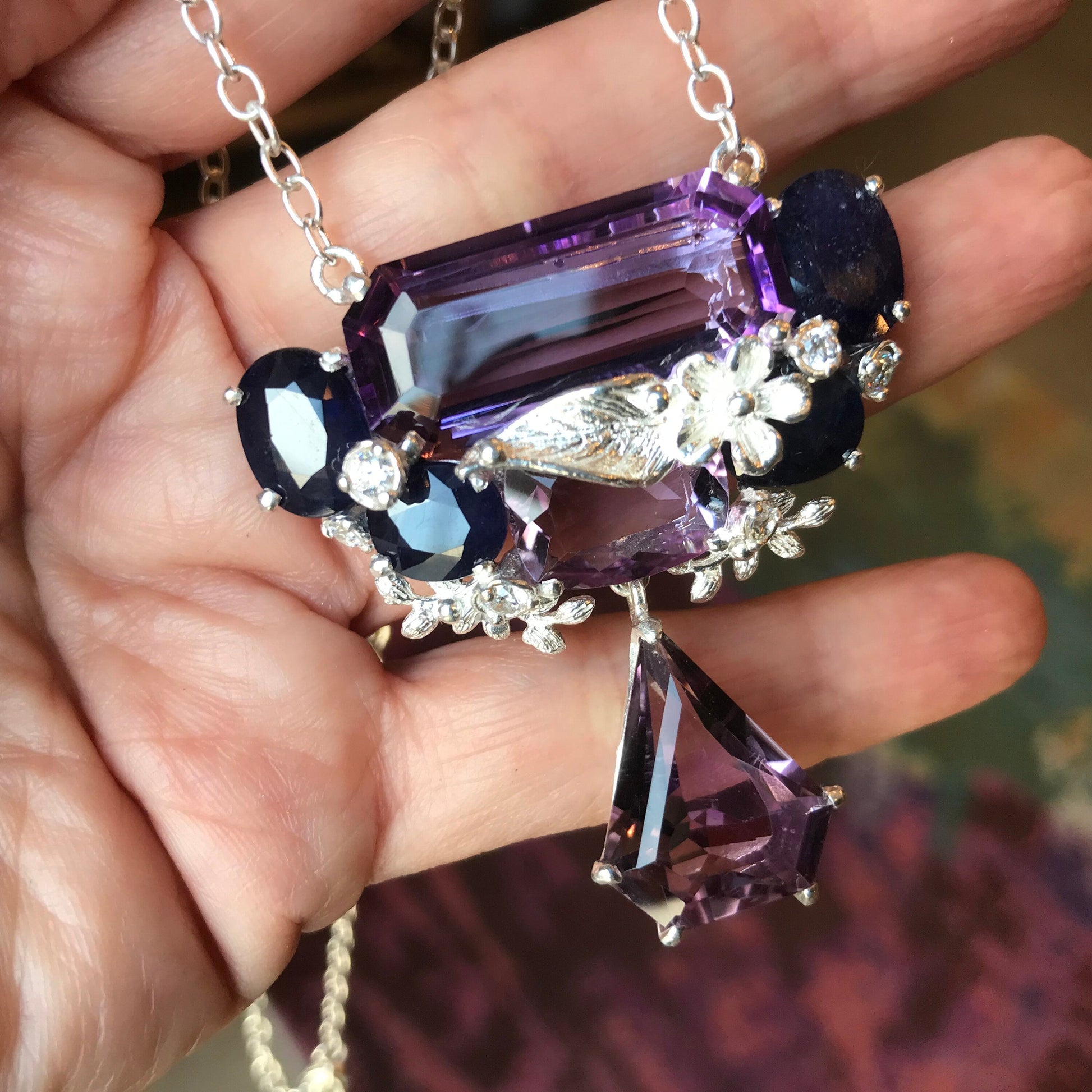 Sapphires sterling silver amethyst statement necklace Colors Of Etnika