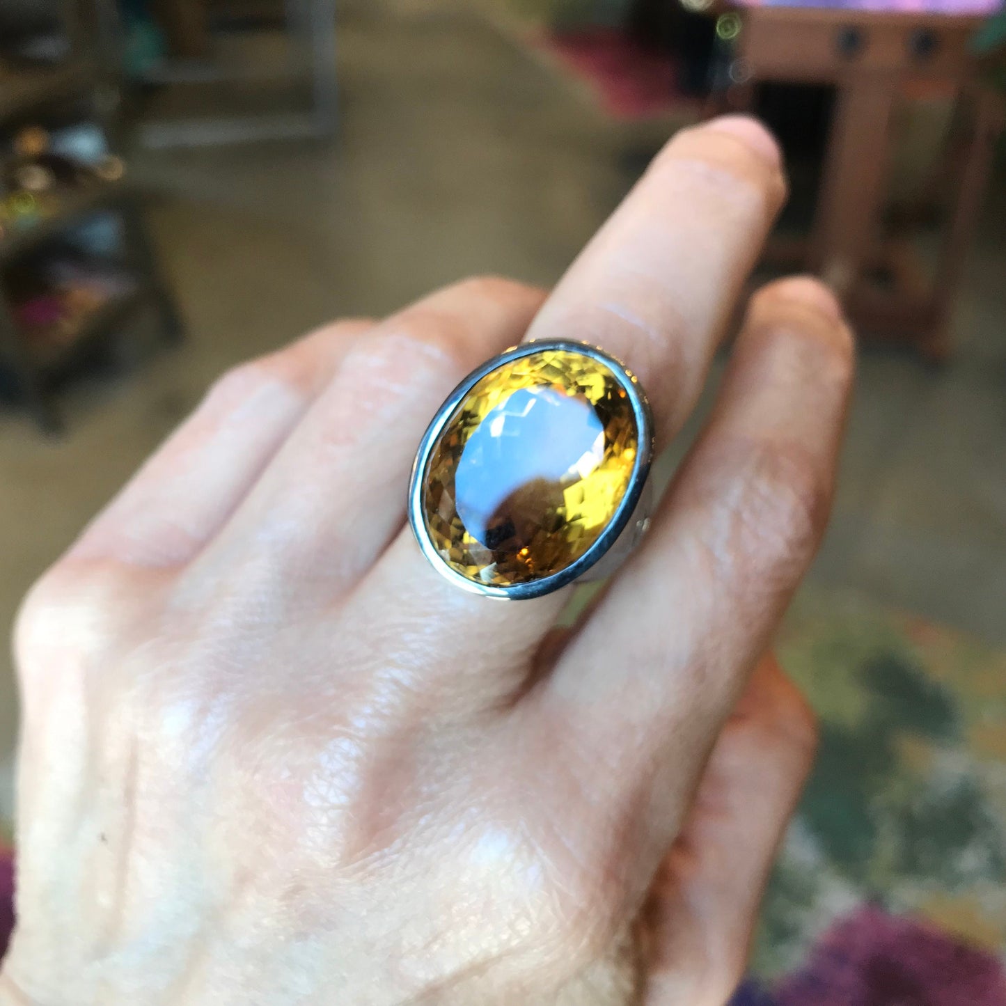 Sterling silver natural citrine statement Ring modernist 8