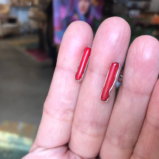 Sterling Silver red coral small stud earrings
