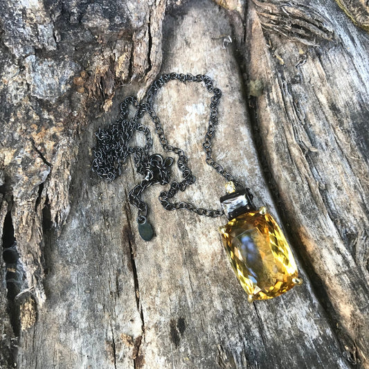 sterling silver Natural citrine pendant with necklace