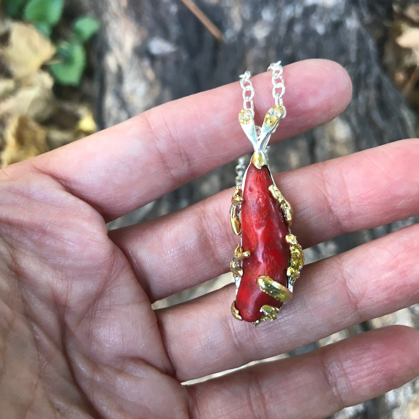 sterling silver genuine red coral necklace pendant