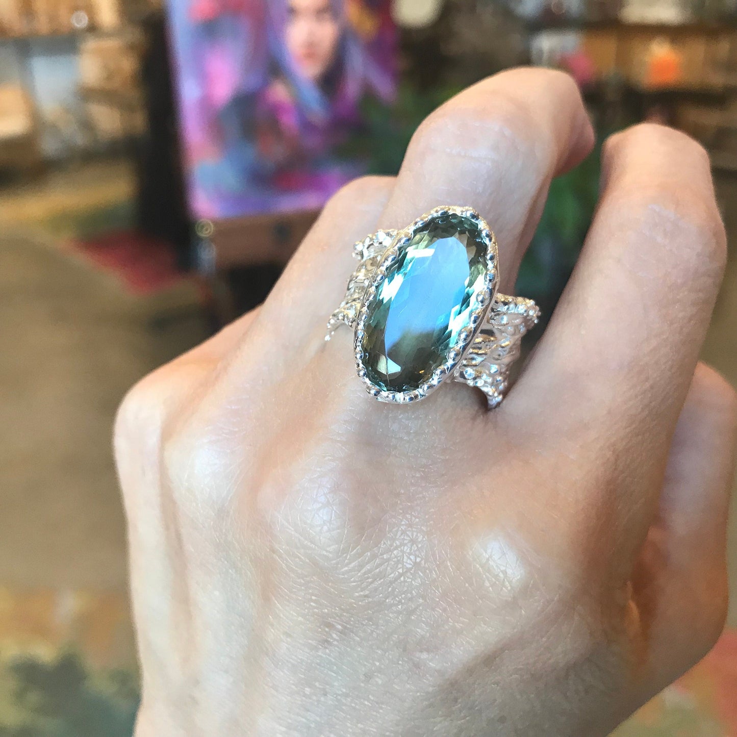 Sterling Silver green amethyst band Ring size 8 Colors Of Etnika