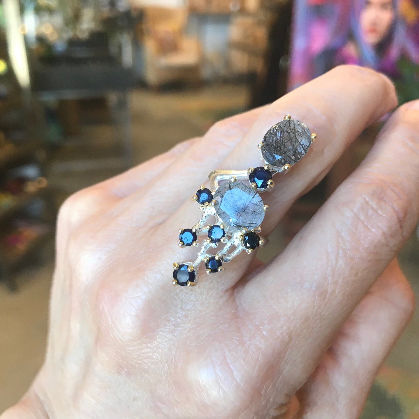 sterling silver rutilated quartz band sapphire ring 6.5 Colors Of Etnika