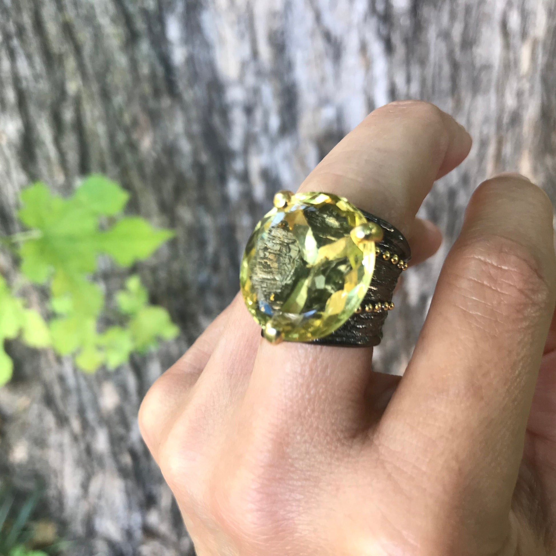 sterling silver 20ct natural lemon quartz band ring 7.5 Colors Of Etnika