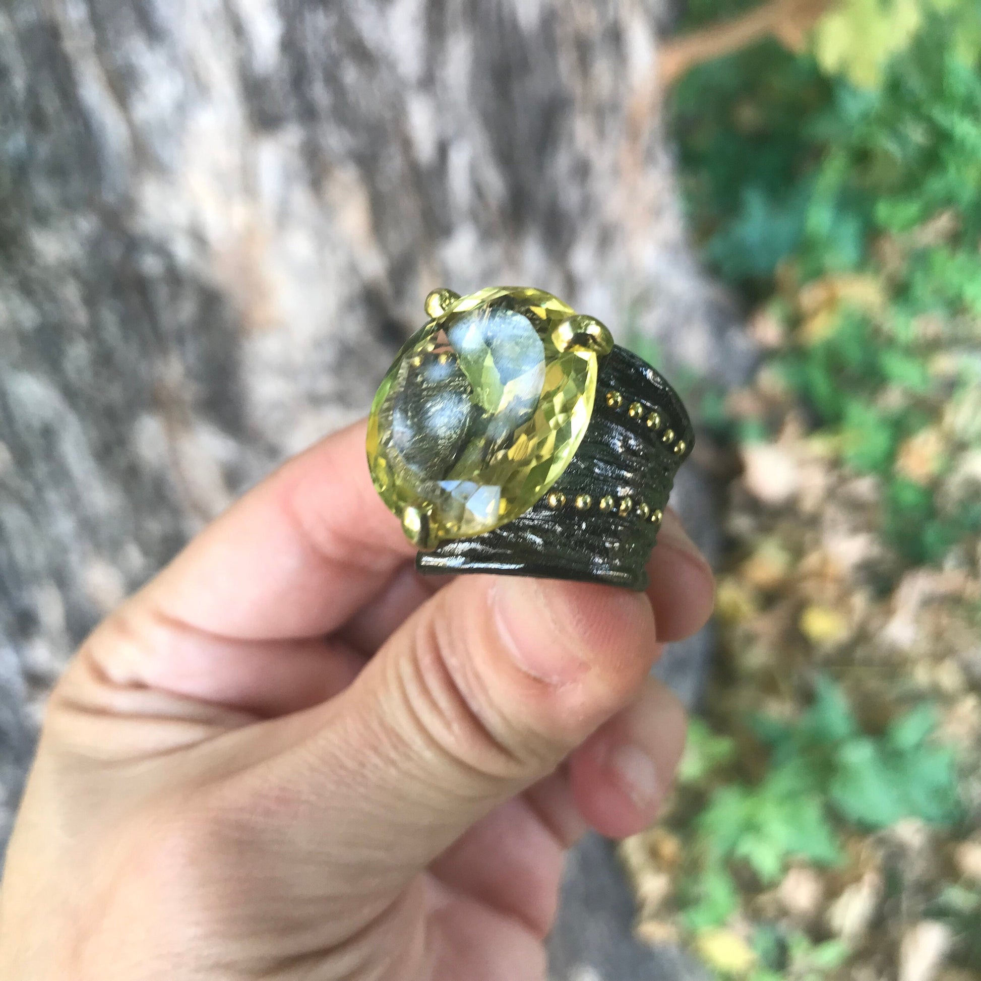 sterling silver 20ct natural lemon quartz band ring 7.5 Colors Of Etnika