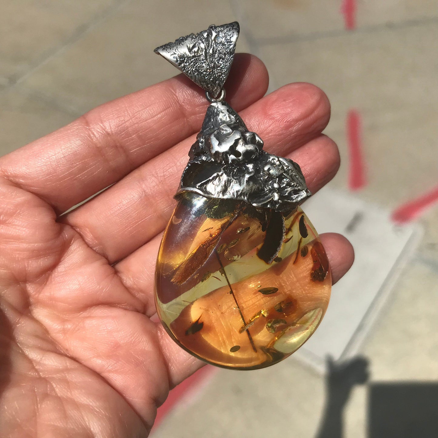 Statement amber brutalist pendant sterling silver Colors Of Etnika