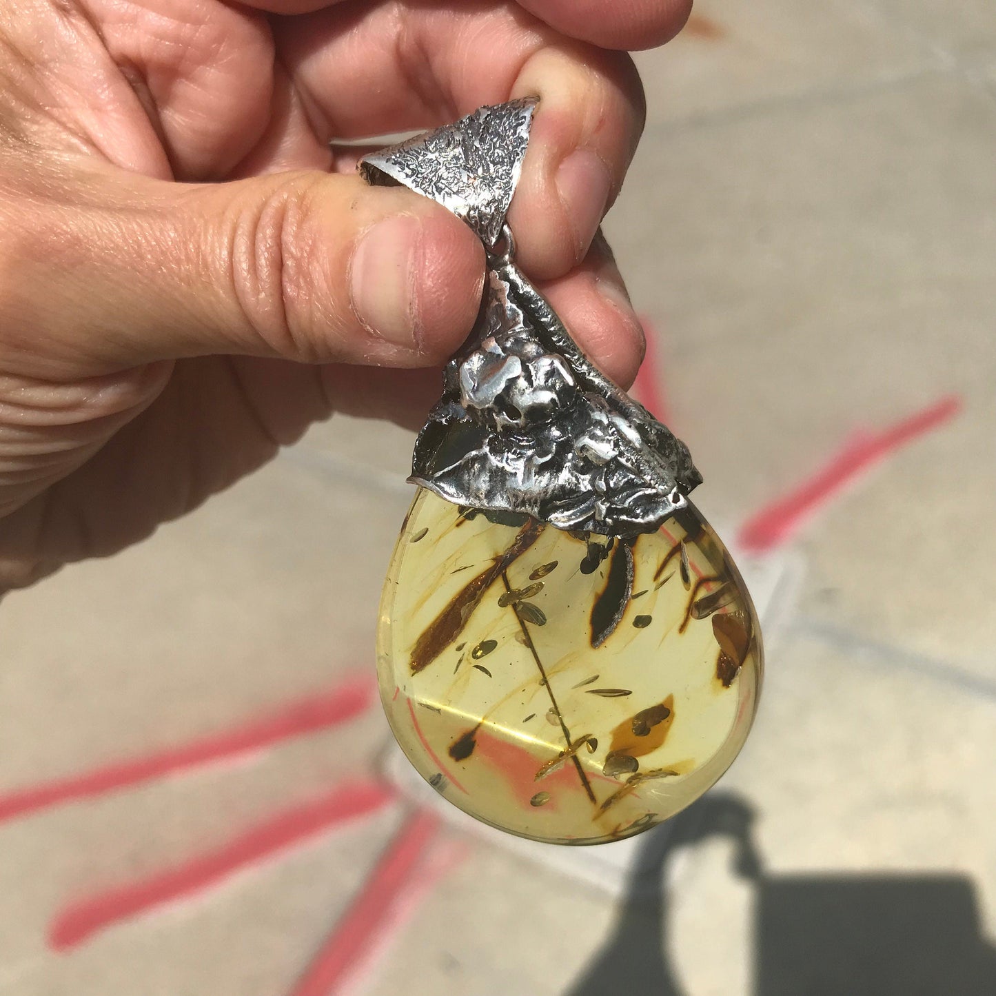 Statement amber brutalist pendant sterling silver Colors Of Etnika