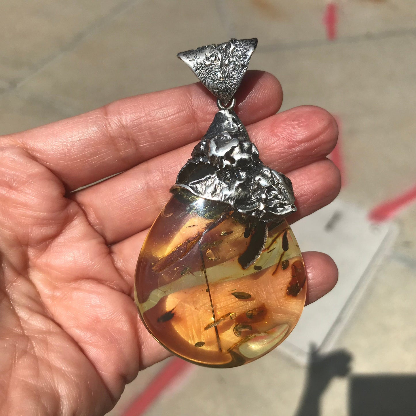 Statement amber brutalist pendant sterling silver Colors Of Etnika