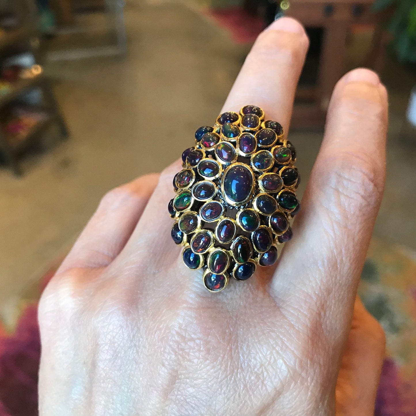 Sterling Silver Black red flash Opal  statement Ring 6.5 Colors Of Etnika