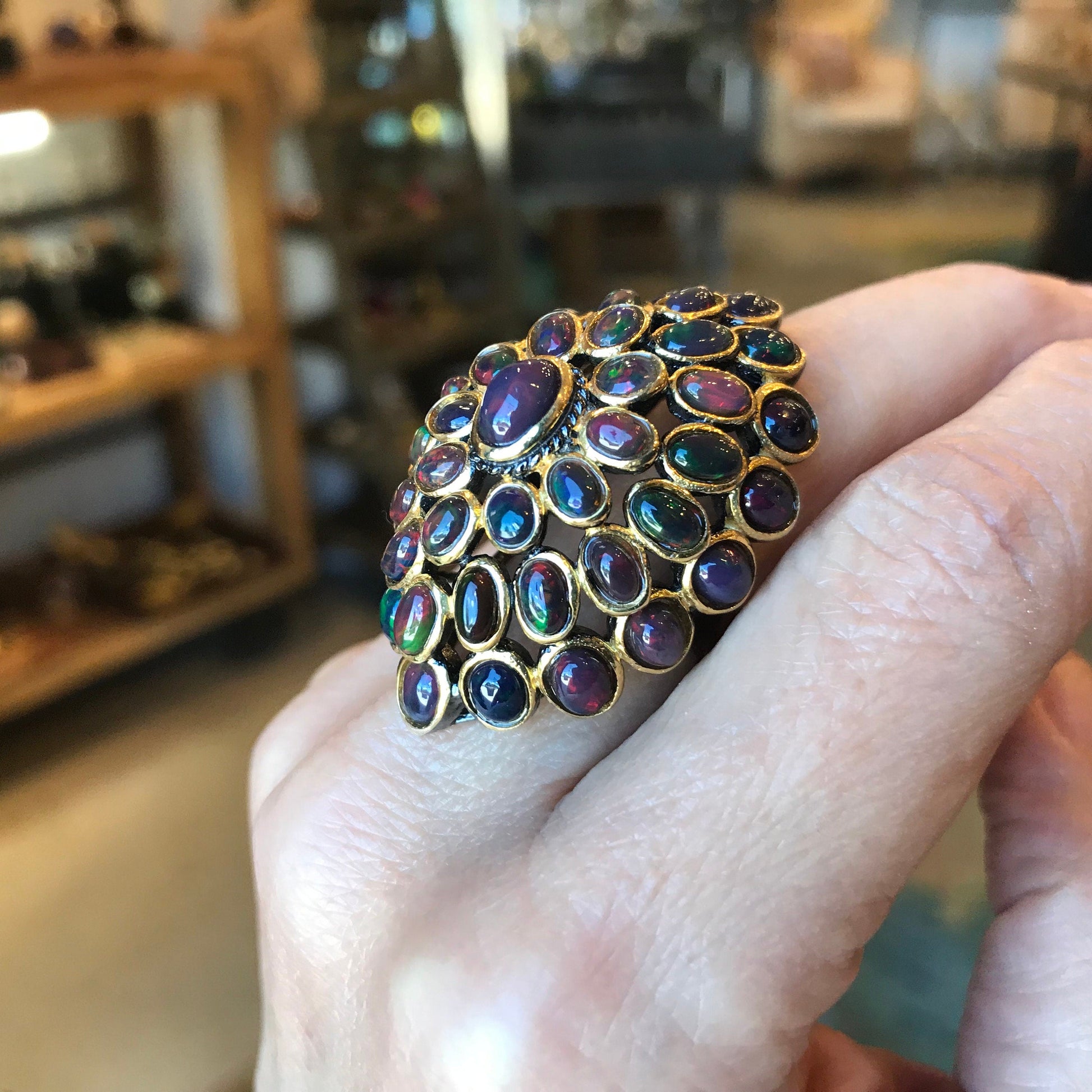Sterling Silver Black red flash Opal  statement Ring 6.5 Colors Of Etnika