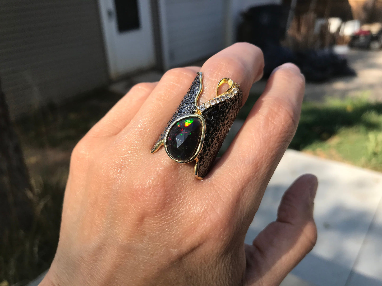 sterling silver natural red black fire opal band ring 9
