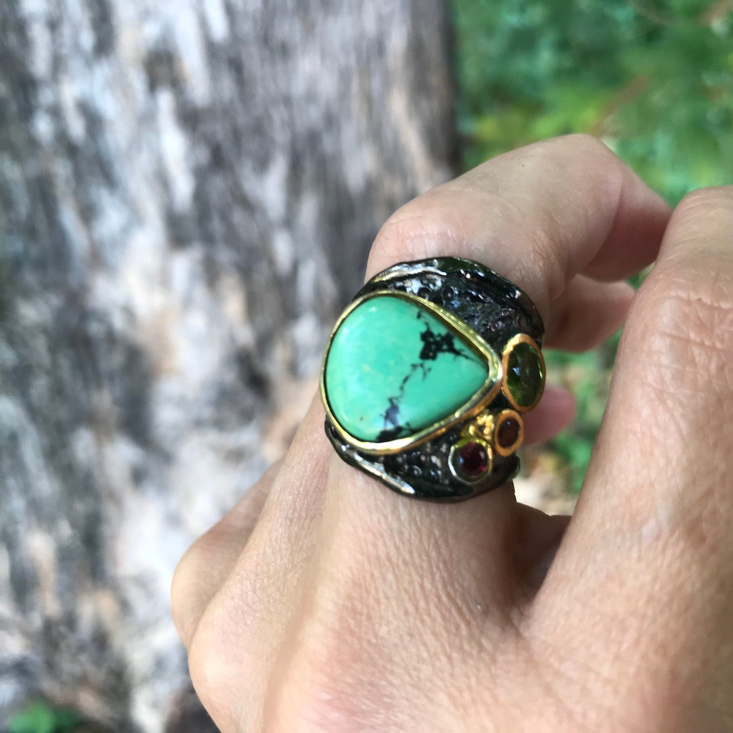 Sterling silver natural turquoise band ring 6 Colors Of Etnika