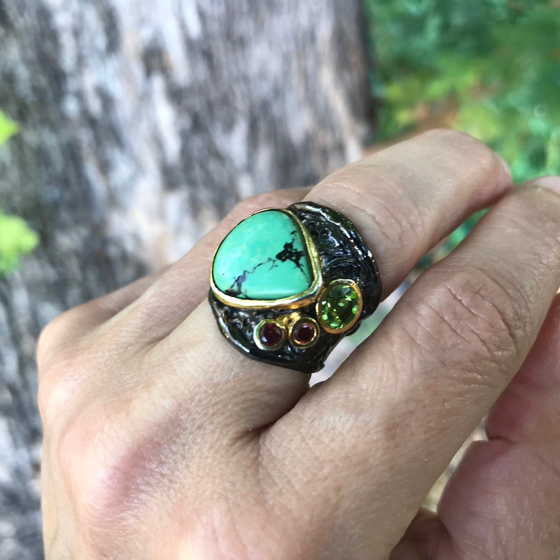 Sterling silver natural turquoise band ring 6 Colors Of Etnika